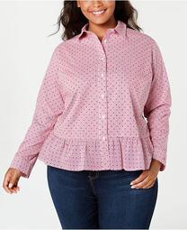 Plus Size Cotton Printed Peplum Shirt, Created for Macy's
