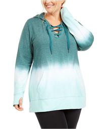 Plus Size Ombré Lace-Up Hoodie, Created For Macy's