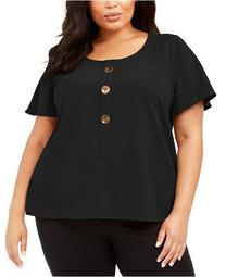 Plus Size Button-Trim Flutter-Sleeve Top, Created For Macy's