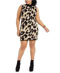 Derek Heart Trendy Plus Size Glitter Leopard-Print Bodycon Dress