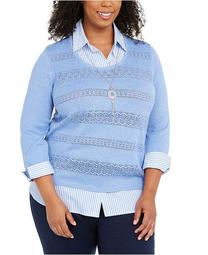 Plus Size Pearls Of Wisdom Layered-Look Shirt And Sweater