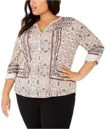 Plus Size Printed Button-Up Top, Created For Macy's