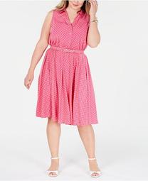 Plus Size Belted Polka-Dot Dress, Created for Macy's