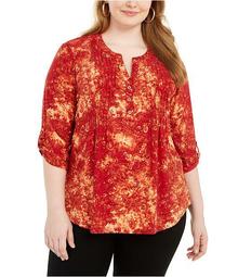 Plus Size Printed Pleated Top