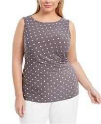 Plus Size Sleeveless Printed Ruched Top
