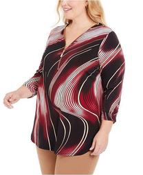 Plus Size Printed Zip Top, Created For Macy's
