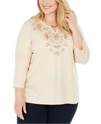Plus Size First Frost Embellished 3/4-Sleeve Top