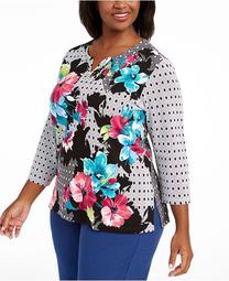 Plus Size Bright Idea Embellished Printed Top