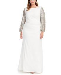Plus Size Sequin-Sleeve Gown