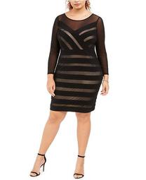 Plus Size Illusion Striped Dress