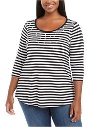 Plus Size Striped Beaded Top