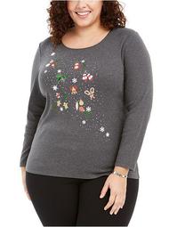 Plus Size Cotton Holiday Top, Created For Macy's