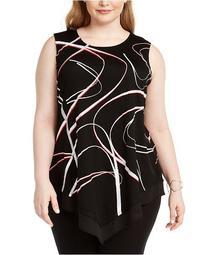 Plus Size Sleeveless Printed Asymmetric Top, Created For Macy's