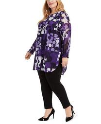 Plus Size Printed Shirred-Cuff Tunic, Created For Macy's