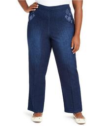 Plus Size Autumn Harvest Proportioned Embroidered Denim Pants