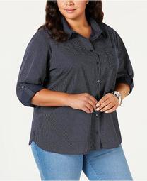 Plus Size Roll-Tab Button-Up Shirt, Created for Macy's