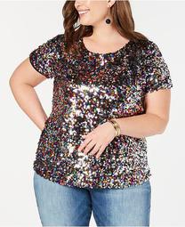 INC Plus Size Sequined T-Shirt, Created for Macy's