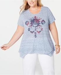 Plus Size Graphic Handkerchief-Hem T-Shirt, Created for Macy's