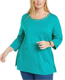 Plus Size Beaded Cutout-Neck Tunic, Created for Macy's