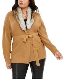 Plus Size Faux-Fur-Collar Cardigan Sweater