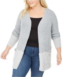 Plus Size Contrast 2-Pocket Sweater Cardigan
