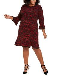 Plus Size Lace-Print Bell-Sleeve Dress