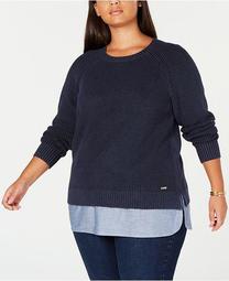 Plus Size Cotton Layered-Look Sweater, Created for Macy's