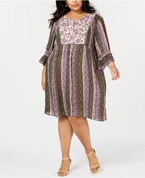 Plus Size Mixed-Print Shift Dress, Created for Macy's