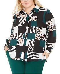 Trendy Plus Size Printed Button-Up Blouse, Created For Macy's