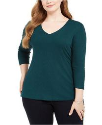INC Plus Size Ribbed V-Neck Top, Created For Macy's