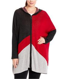 Plus Size Colorblocked Hooded Zip-Front Poncho