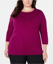 Plus Size Printed 3/4-Sleeve Sweater, Created for Macy's