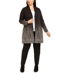 Plus Size Metallic-Print Open-Front Cardigan, Created For Macy's