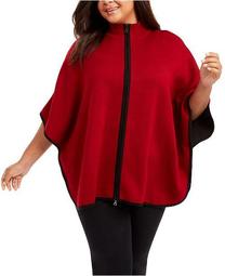 Plus Size Zip-Up Poncho Sweater