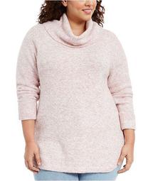 Plus Size Waffle-Knit-Trim Cowlneck Sweater, Created For Macy's