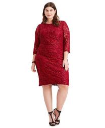 Plus Size Ruched Embellished Lace Dress