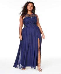 Trendy Plus Size Embellished Illusion Tulip Gown