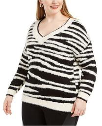 Plus Size Zebra-Print Eyelash Sweater