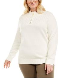 Plus Size Cotton 1/4-Zip Mock-Neck Sweater, Created for Macy's