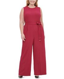 Plus Size Sleeveless Belted Wide-Leg Jumpsuit