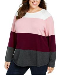 Plus Size Cotton Colorblocked Sweater, Created For Macy's