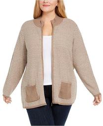 Plus Textured Zip-Front Cardigan, Created for Macy's