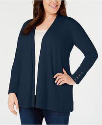 Plus Size Pointelle-Trim Completer Cardigan, Created for Macy's