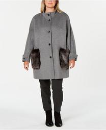 Plus Size Faux-Fur-Pocket Walker Coat