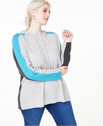Plus Size Cashmere Pop Stripe Hooded Sweater, Created For Macy's