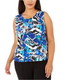 Plus Size Printed Ruched-Neck Top