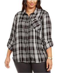 Plus Size Plaid Button-Up Shirt, Created For Macy's
