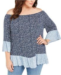 Plus Size Printed Ruffled Off-The-Shoulder Top, Created For Macy's