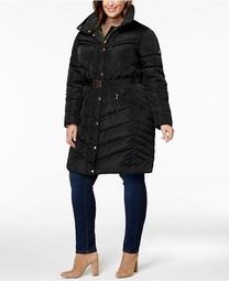 Plus Size Hooded Faux-Fur-Trim Puffer Coat, Created For Macy's