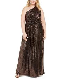 Plus Size One-Shoulder Metallic Gown